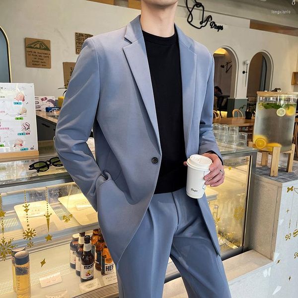 Trajes para hombres Blanco Hombres 2022 Verde Conjunto de 2 piezas Ropa elegante para hombres Fumar Clásico Azul suelto Moda social Vestido de estilo coreano
