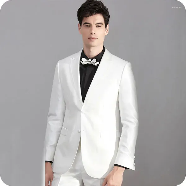 Trajes de hombre Hombres blancos para boda Novio Esmoquin Slim Fit Terno Masculino Solapa en pico Hombre Blazers 2 piezas Chaqueta Pantalones Traje Homme