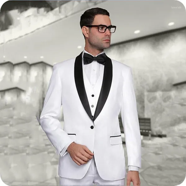 Costumes pour hommes Blanc Hommes Costume Pour Mariage Noir Revers Marié Blazer Sur Mesure Tuxedos Slim Fit Formel Terno Masculino Costume Homme Groom