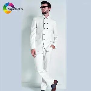 Herenpakken Witte mannen Pak Wedding Bruidegom Stand Kraag Blazer op maat gemaakt Slim Fit Casual 2024 Tuxedos Man Stage kostuums 2 stuks