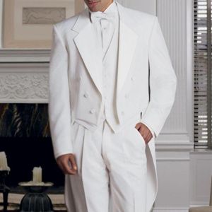 Herenpakken Witte Mannen Staart Jas Met Double Breasted 3 Stuk Bruiloft Smoking Voor Bruidegom Man Mode Kostuums Jas vest Broek