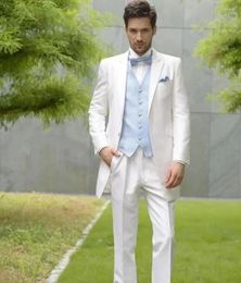 Costumes pour hommes blanc un bouton cran revers Groomsman fête de mariage hommes costume marié Tuxedos (veste pantalon gilet)