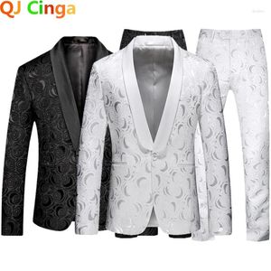 Trajes de hombre Traje de dos piezas con estampado de rosa blanca para boda, vestido de negocios, abrigo y pantalones, moda ajustada, Terno Masculino M-5XL 6XL