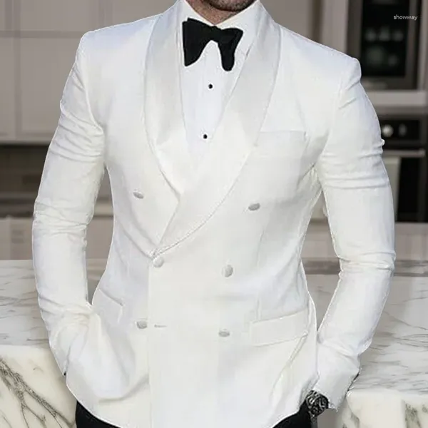 Costumes pour hommes Blanc Slim Fit Veste de costume pour hommes Double boutonnage Single One Piece Blazer de mariage Groom Prom Male Fashion Coat 2024