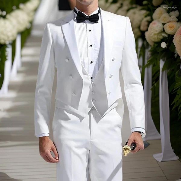 Trajes de hombre, abrigo blanco para boda, esmoquin para fiesta de fumar, 3 piezas, traje de moda masculino hecho a medida para novio, 2024