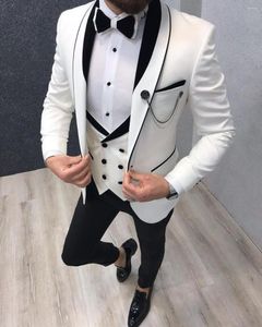 Costumes pour hommes Tuxedo blanc hommes bleu pour costume de mariage homme Blazer noir châle revers Slim Fit marié smoking dernières conceptions de pantalon de manteau