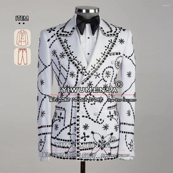 Costumes pour hommes Mariage blanc pour garçons d'honneur de luxe à la main manteau de perles pantalon 2 pièces homme smokings banquet bal robe de soirée vêtements masculins