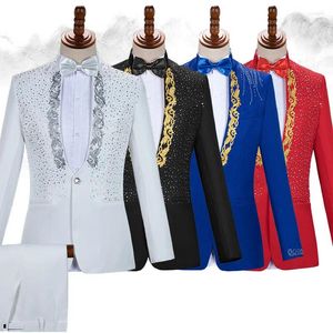 Costumes pour hommes Pantalons de marié de mariage blanc Slim fit un bouton à paillettes à paillettes Tuxedo Costume de scène pic de pic Traje Hombre