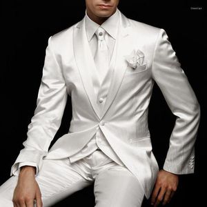 Herenpakken Wit Bruiloft Heren Pak Voor Bruidegom Smoking 2023 Slim Fit Prom Party Custom Satijn Heren 3-delig Jasje Broek Vest Mannelijke Kleding