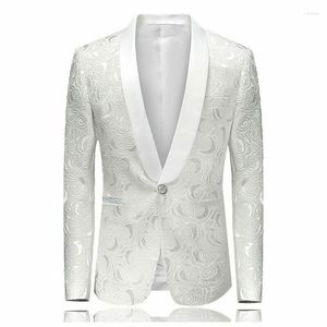 Costumes pour hommes Hiver Hommes Blanc Rose Jacquard Blazer Singal Breasted Slim Fit Costume Veste Formel Mariage Marié Sur Mesure Causal Costume De Bal