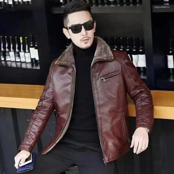 Costumes pour hommes hiver moto veste en cuir marque peau de mouton naturelle vêtements d'extérieur homme affaires décontracté fausse fourrure manteaux homme vêtements