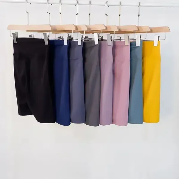 Trajes para hombre con logotipo para mujer, pantalones cortos de cintura alta con sensación desnuda para gimnasio, bolsillos de secado rápido, Push Up, correr, Fitness, entrenamiento, pantalones cortos de Yoga