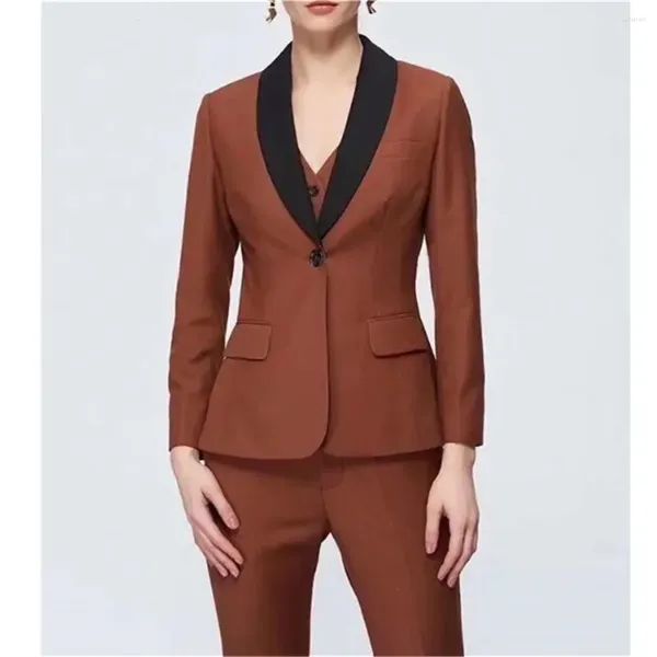 Trajes para hombre, chaqueta de negocios para mujer, chaqueta Terno, pantalones, chaleco, pieza de tres piezas, chal negro con botonadura, prendas de vestir con solapa, disfraz de moda