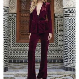 Trajes para hombre, tela de terciopelo para mujer, diseño de moda, traje de negocios de dos piezas, conjuntos elegantes de Ropa de Trabajo, chaqueta con un botón, ropa para mujer