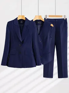 Herenpakken Vrouwen Pak 3 Delige Sets 2023 Lange Mouw Mode Vintage Blazer Vest Broek Mouwloze Vesten Kantoor Dames