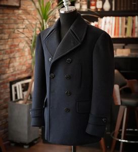 Costumes pour hommes manteau en laine hiver solide noir Double boutonnage manches en V veste longue décontracté mode beau pardessus