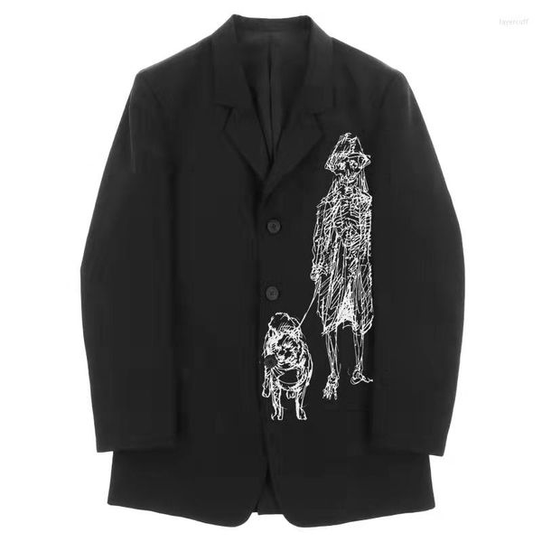 Trajes de hombre Yamamoto 23SS Spring Yohji And Summer Man 's Dog Walking Printing Casual Coat Loose Oversize Men's Suit Top