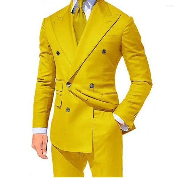 Costumes pour hommes jaunes, ensemble 2 pièces, mode décontractée, Boutique d'affaires, costume de marié formel, manteau, Blazer et pantalon, 2024