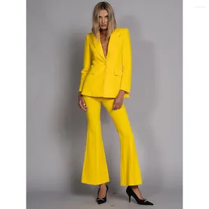 Costumes masculins jaunes un bouton élégant femmes slim fit coutume la longueur régulière mode set full office dame tofits 2 pièces jacket blazer veste