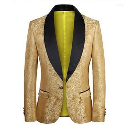 Costumes pour hommes Blazers de scène de fête jaune pour hommes Jacquard luxe bouton unique quatre saisons de qualité supérieure doux confortable Terno Masculino