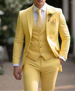 Herenpakken Geel Tuxedo Bruidegom Stalman Bruiloft Heren Business Slim Fit 3-delige jurk