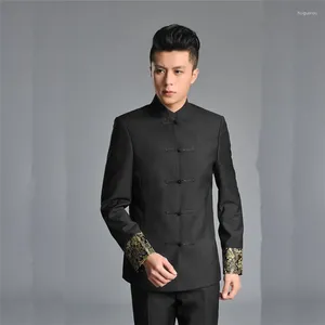 Trajes para hombres estilo chino juvenil Hanfu bordado Tang traje Zhongshan para hombres soporte cuello hebilla Formal novio hombre vestido