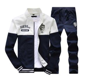 Heren Suitwo Piece Suit 2019 Herfst Winter Nieuwe Katoen Sporting Set Mannen Pant Pakken Fitness Baseball Tracksuit Male X0610