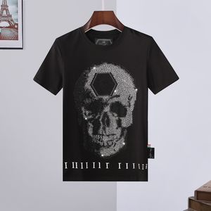 T-shirt d'été respirant pour hommes Skull Letter Logo Hot Strass Round Neck Top confortable