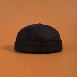 Casquette Skullies sans bords en coton d'été pour hommes Vintage urbain Unique rue Portable Docker chapeaux polyvalent Miki Beanie chapeau Y2111256B