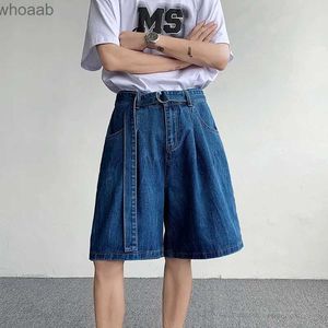 Hommes été mode ceinture jambe large Denim hommes Streetwear coréen ample bleu jean Shorts hommes surdimensionné S-2XL YQ231208