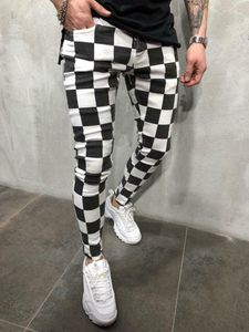 Mode d'été pour hommes Slim confortable rayé Plaid noir blanc décontracté crayon survêtement Cargo pantalon pantalon