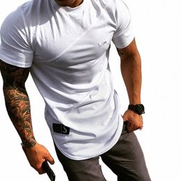 Hommes d'été Fi Fitn Tees Gym Sport Running Patchwork manches courtes chemise respirante Bodybuilding T-shirt homme vêtements I3Yn #