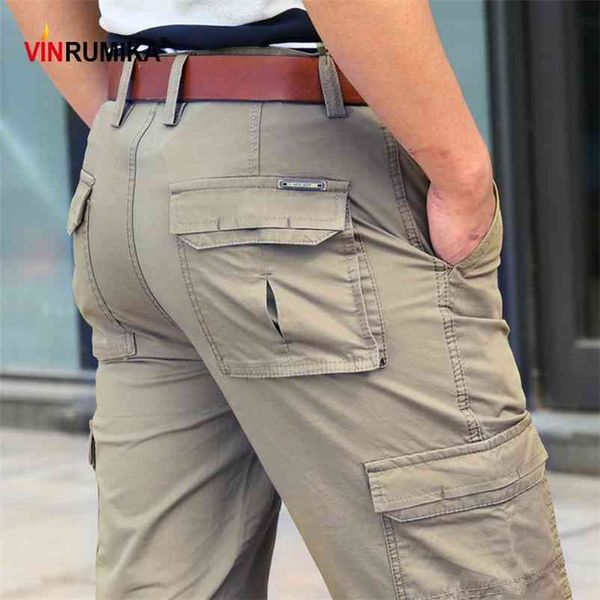 Pantalon d'été multi-poches pour hommes Pantalon homme Printemps Automne Casual Marque Armée Vert Coton Lâche Cargo Pantalon Long Pantalon 210723