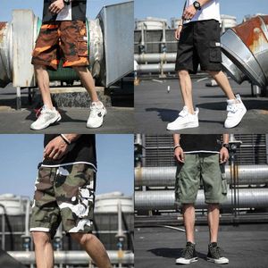 Heren zomer buiten camouflage lading shorts pocket katoen casual halve broek midden taille drawstring losse bib overalls 7xl 210713