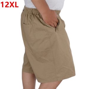 Heren zomer plus size katoen shorts zak met rits knielengte grote yards casual shor hoge taille oversize 10XL 11XL 12XL X0601