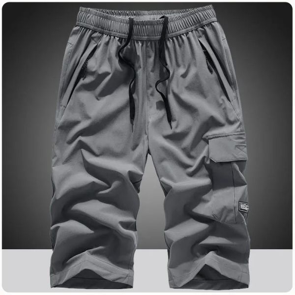 Pantalones 3/4 de secado rápido de verano para hombre, pantalones cortos Capri ligeros para senderismo, pesca, viajes, pantalones cortos Cargo informales, pantalones cortos de gimnasio para hombre 7XL