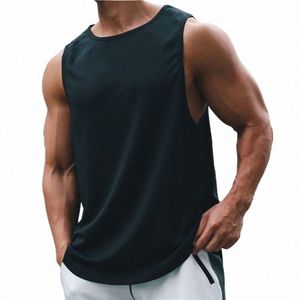 Heren Summer Quick Drying Gym Shirt Street Mulevel T-shirts voor mannen Tanktops Workout Fitn Singlets Sport Vest Clothing C92S#