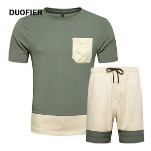 Heren Zomer Spring Sets Pocket Stitching T-shirt + Shorts 2 Stuks Casual Trainingspak Mannelijke Sportkleding Merk Kleding Shirt Suit 210603