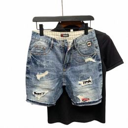 Mannen Zomer Rechte Buis Denim Shorts Loszittende Fi Merk Gescheurde Jogger Broek Vijf Punt Blauw Baggy Shorts Jeans j8KA #