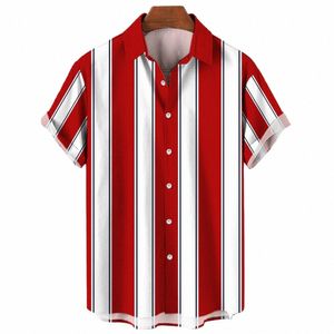 Chemise décontractée à rayures d'été pour hommes, imprimé hawaïen, manches courtes, vêtements de plage, Vacati Fi, revers social, vêtements surdimensionnés u2WQ #