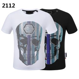 T-shirt d'été pour hommes contraste créatif couleur crâne personnalité tendance impression style hip-hop col rond confortable respirant tout match haut en pur coton pour hommes