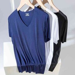 Heren Zomer T-shirts Homme Dunne Kleding Korte Mouw Ice Silk Underwear Shirt 3 stks Solid Color Tshirt Mannen Tops G1229