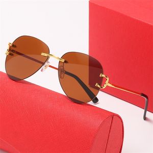 Lunettes de soleil pour hommes, monture en métal, lunettes sans monture, avec grands verres C, design autorisé français, fard à paupières pour hommes, nouveau style, Premium