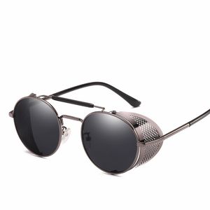 Lunettes de soleil pour hommes New Retro Metal Steampunk Flip Lunettes de soleil Trend Round Frame Windshield Glasses