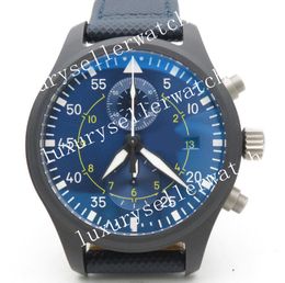 Super ZFF Factory pour hommes, mouvement automatique de 44 mm, chronographe, cadran bleu avec chiffres, bracelet en cuir bleu avec boucle déployante à un seul pli, montres-bracelets