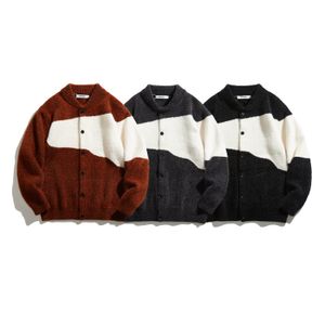 Herentrui 2023 Herfst/Winter Street Hip Hop Color Block Cardigan Sweater Loose Knit