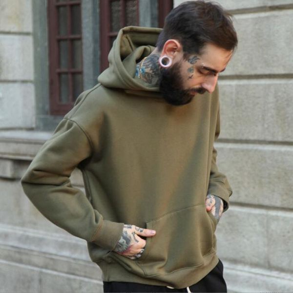 Sudadera con capucha y hombros descubiertos para hombre, color camel