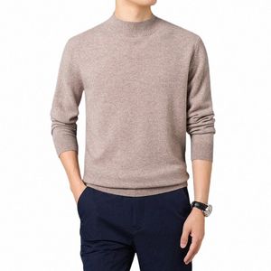 Herentrui Effen Kleur Warm Comfortabel Lg-mouwen Pullover Lg-mouwen Mock Neck Sweater o5F1 #