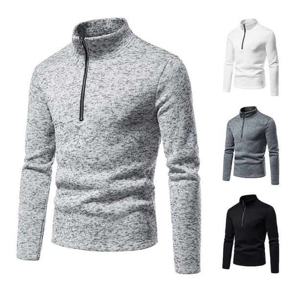 Suéteres para hombres 2021 Jersey de primavera Suéter de punto cálido Hombres Sólido Casual Cuello alto Media cremallera Invierno Polar Jerseys Tops