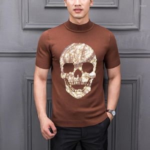 Herentruien 2022 Zilveren schedelontwerp Zomer heren Turtleneck trui trui korte mouwbasis gebreide t-shirt pullover